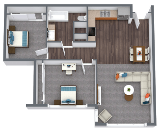 Floor plan for 2 beds, 1 bath, 936 sqft